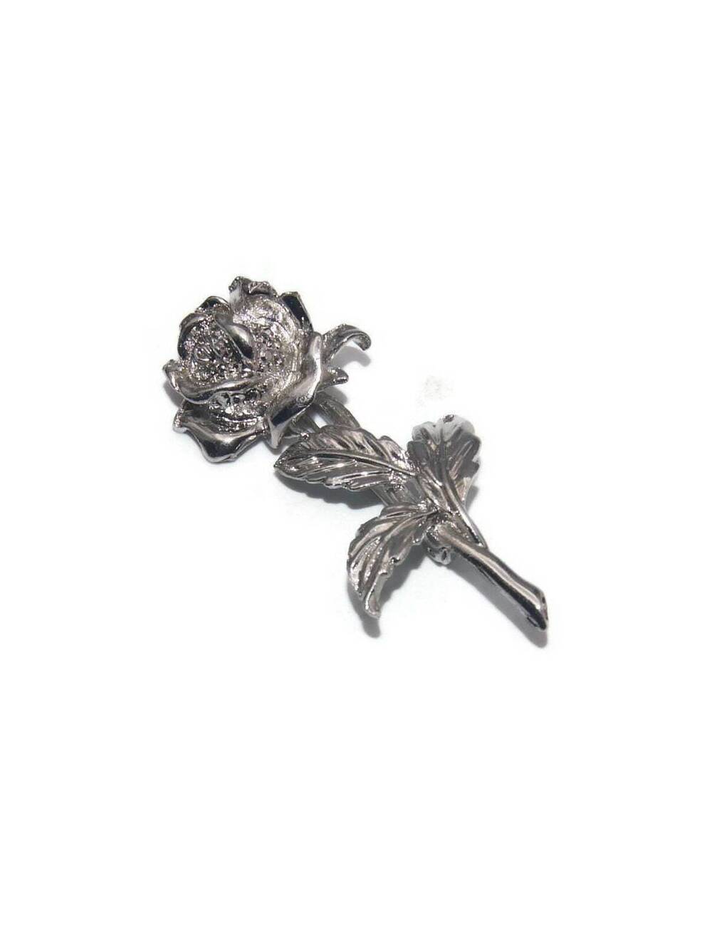 Vintage Textured Silver Tone Rose Flower Brooch.